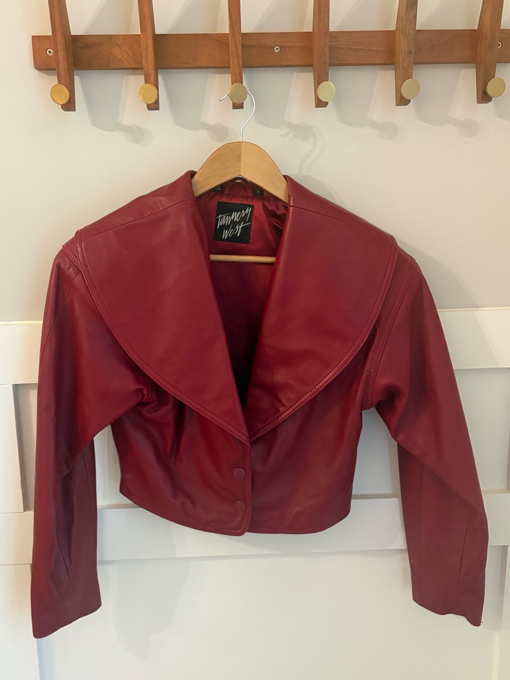 Vintage Tannery West Red Cropped Leather Jacket with Shawl Collar